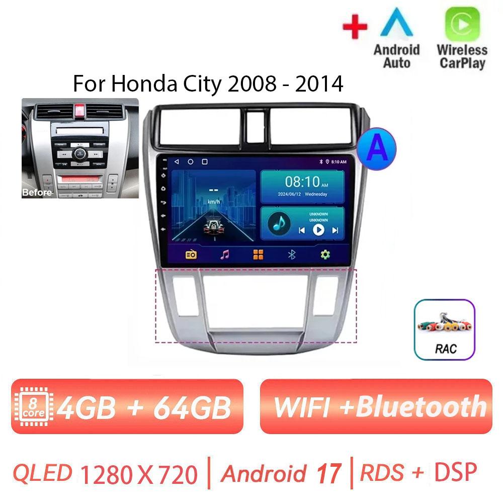 Autoradio multimédia Android 17 pour Honda City 2008-2014, lecteur vidéo, navigation GPS, 8 cœurs, écran tactile, Bluetooth, RDS