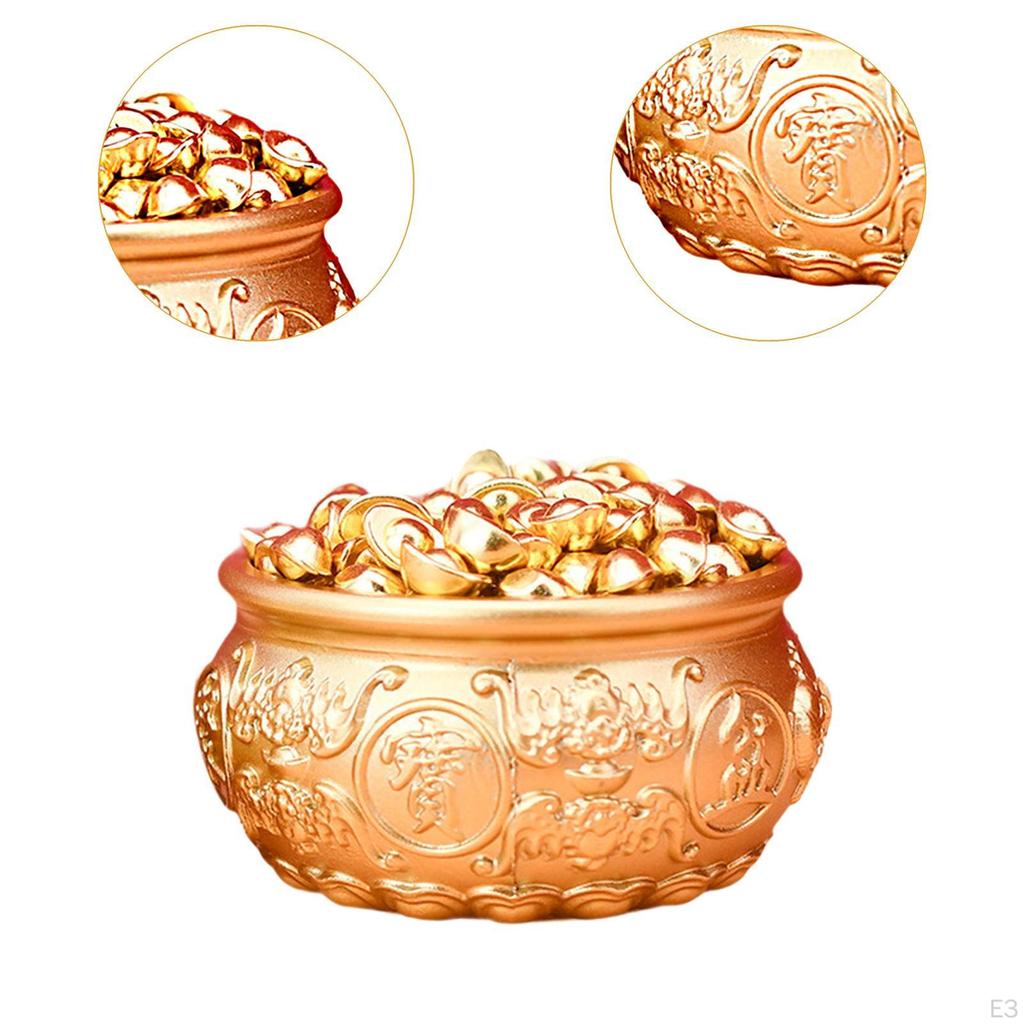 Chinese Treasure Bowl Cornucopia Housewarming Gift Brass Ornament with Mini Yuan Bao Money