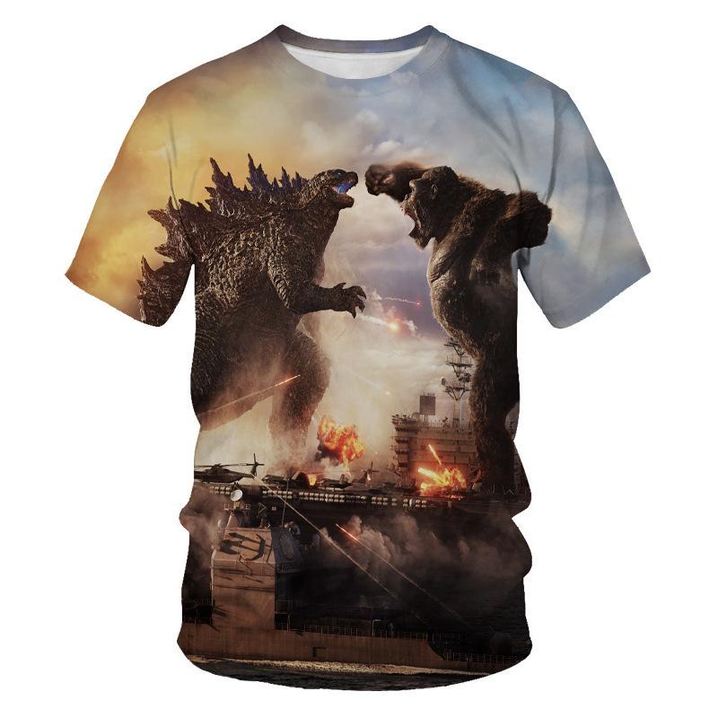 Summer Round Neck 3D Godzilla Pattern Printed Top Fashionable Casual Short Sleeved Children's Boy T-shirts