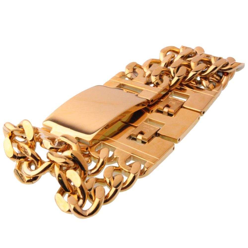 High Quality Stainless Steel Smooth Bracelets Gold Color Double Row Hand Chain ID Bracelet Bangle for Men Jewelry