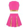 Girls Cheerleading Dance Set Patchwork Crop Top V Neck Letter Print with Elastic Waist Skirt