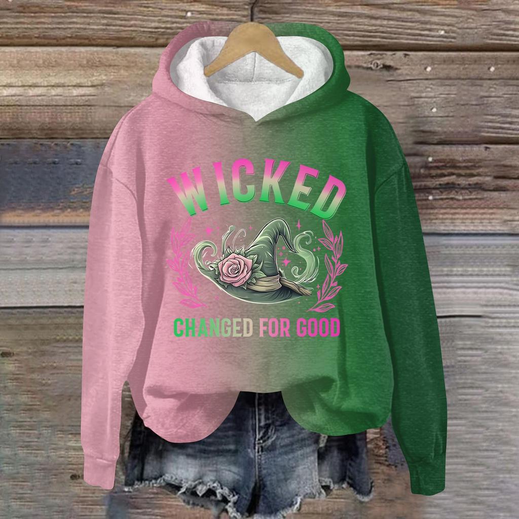 Женская мода Bad Witch Print Hooded Pullover Sweatshirt