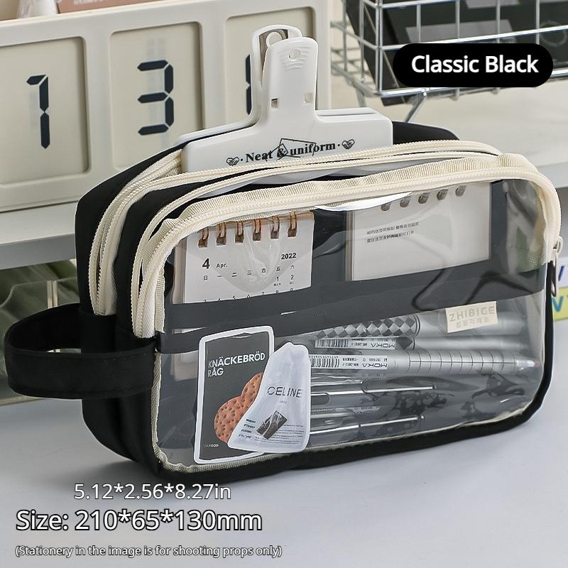 Clear Pencil Bag Portable Color Block Stationery Organizer Large Capacity Student Pencil Case School Supplies Storage Pouch
