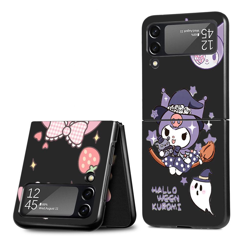 Чехол Hello Kitty Kuromi для Samsung Galaxy Z Flip4 Flip3 5G Жесткий ПК-чехол для мобильного телефона Z Flip 4 3 Черный Coque Zflip4 Zflip3 Чехол