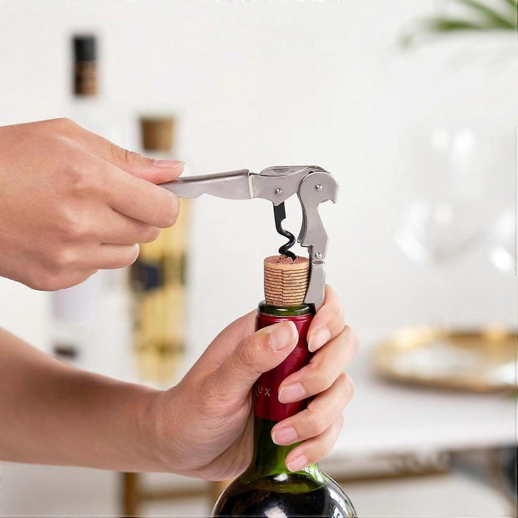 Double Hinged Waiter's Corkscrew Wine Opener, Stainless Steel Wine Bottle Opener