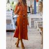 Fashon New Long Sleeve Solid Casual Shirt Dress Women Slit Office Lady Elegant Dresses with Waistband Single Breasted Plus Size Dress 24186