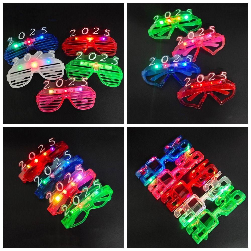 Light Up 2025 Happy New Year Glow Glasses New Year Party Glasses  Masquerade Party