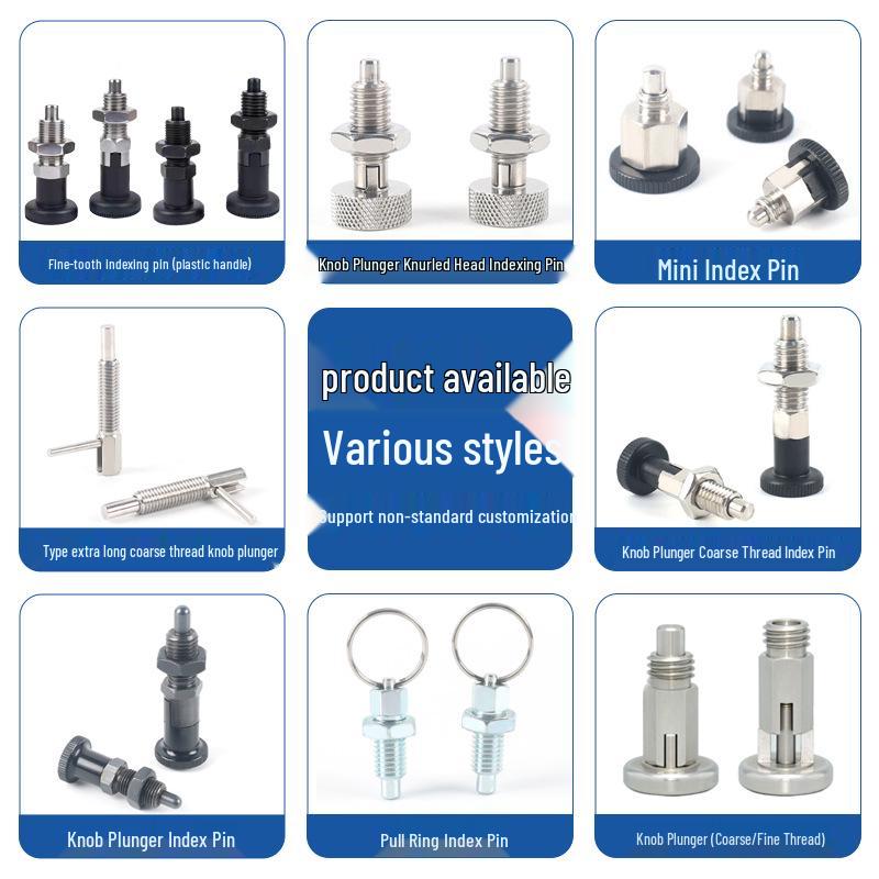Stainless Steel/Carbon Steel Indexing Pin: Knob Plunger, Self-Locking, Re-Locking, Fine Thread, Complete Specifications