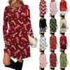 Женское модное повседневное платье с карманами, декоративными пуговицами, рождественскими принтами, круглым вырезом и длинными рукавами