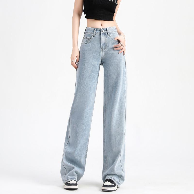 Light Blue Wide Leg Jeans Women Spring Summer Thin Loose High Waist Flowy Straight Long Pants
