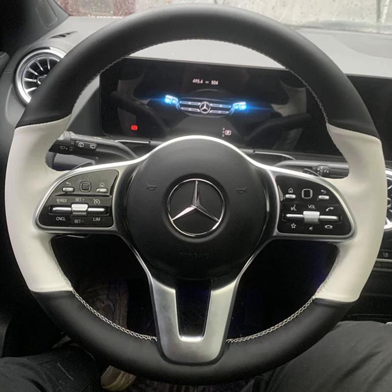 For Mercedes Benz A C Class E260 E300 GLB GLA GLE GLC Manual Sewing Car Steering Wheel Covers Car Accessories Genuine Leather