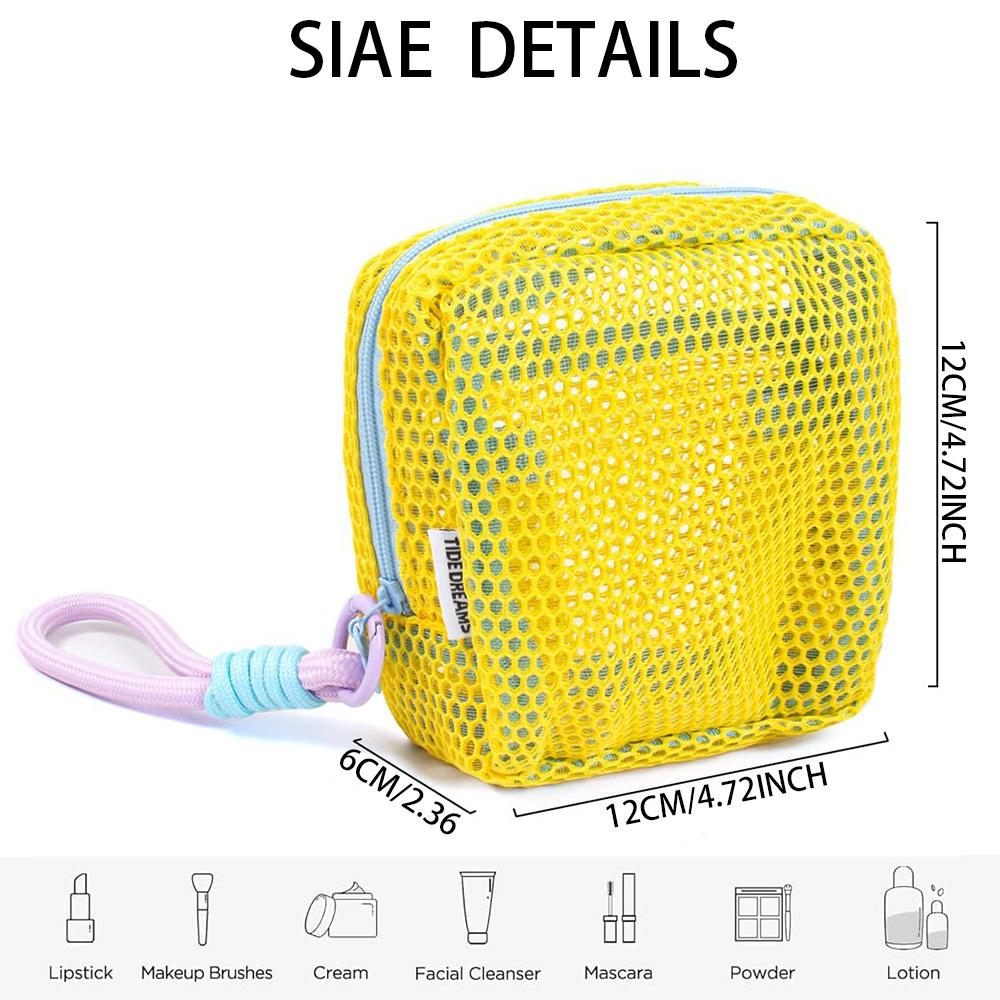 Square Mesh Cosmetic Bag, Portable Square Cosmetic Storage Bag with Zipper, Multi-purpose Sundries Storage Bag