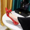 Новые модные туфли-лодочки уличного стиля из лакированной кожи со стразами и бабочкой, с острым носком, на тонком среднем каблуке