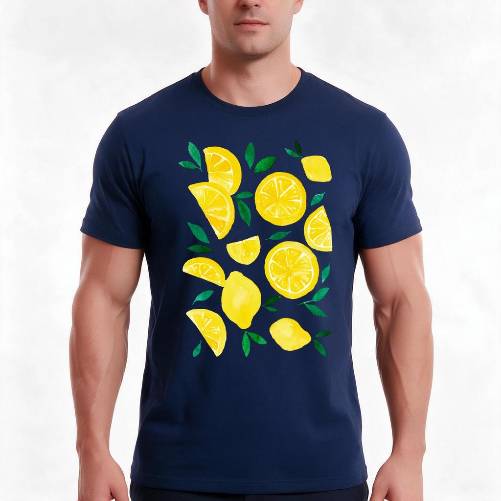 Watercolor Lemons Green And Yellow Tshirt Summer Casual Cotton Tee Oversized Streetwear Tops Vintage Graphic Print