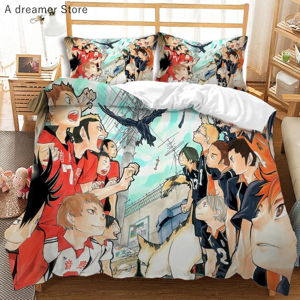 Комплект постельного белья Haikyuu, 3D-печатный волейбол для мальчиков, мультяшный аниме-пододеяльник, комплект роскошного постельного белья для детей, подарок, декор для дома