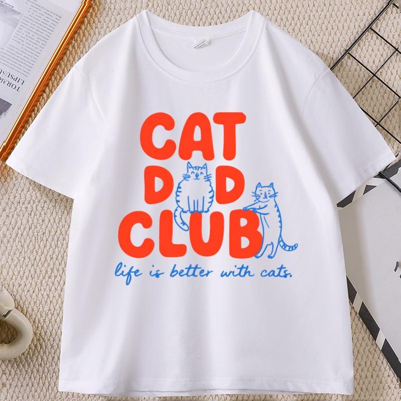 Cat Dad Club Tshirt Funny Pet Lover Crewneck Cotton Short Sleeve Tshirt Y2k Streetwear Male Clothes Graphic Tees Elastic Tops