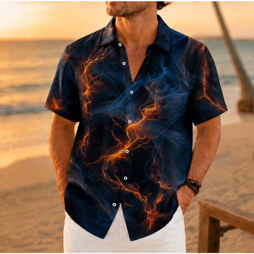 Men's Lightning 3D Print Shirt Button Up Shirt Casual Shirt Summer Shirt Short Sleeve Daily Vacation Clothing