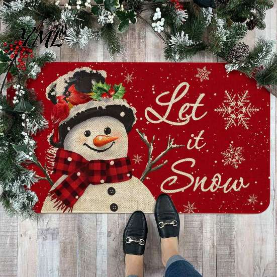 Christmas Bathroom Door Rug Mat, Festive Entrance Rug, 35" x 24" Non-Slip Washable Indoor Floor Mat Welcome Water Absorbent for Kitchen Holiday