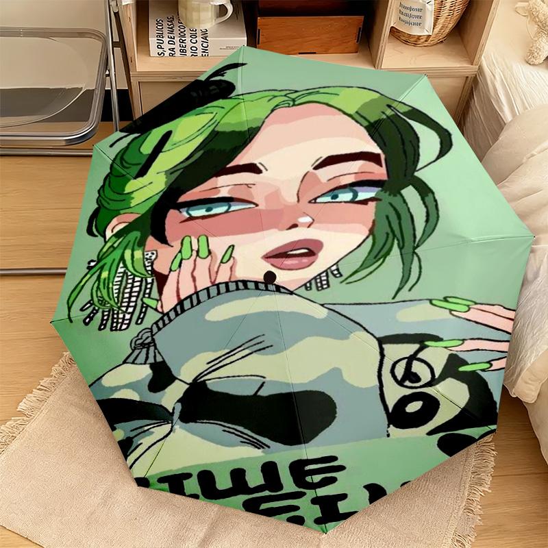 1 шт. Модный Эволюционный Автоматический Зонт Billie Eilish - Подходит для Путешествий, Улицы, Портативный Зонт, Подарок на День Рождения, Ежедневные Необходимости