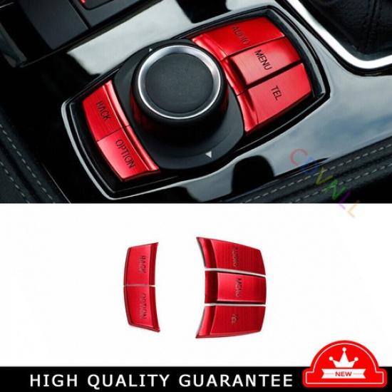 Middle Console Multimedia Button Cover For BMW 3 4 Series 2013-2018 Red Aluminum