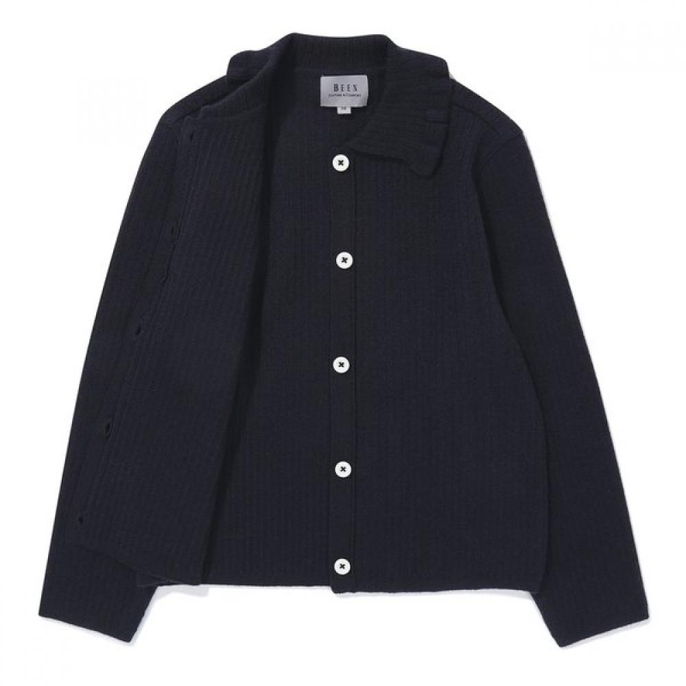 The Coffee Bean Tea Leaf Navy Ribbed Collar Knit Cardigan Ba14ck01nv
