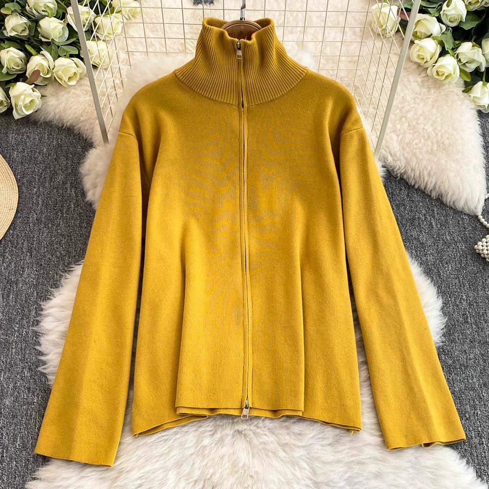 Осенне-зимний трикотажный свитер, брюки, комплект из двух предметов, женская водолазка на молнии, куртка и брюки длиной до щиколотки