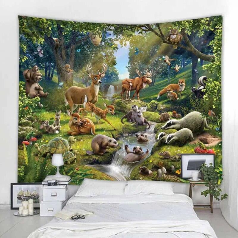 Настенный гобелен с тропическими джунглями и животными, украшение для дома, гобелен, пляжное полотенце, коврик для йоги, гобелен