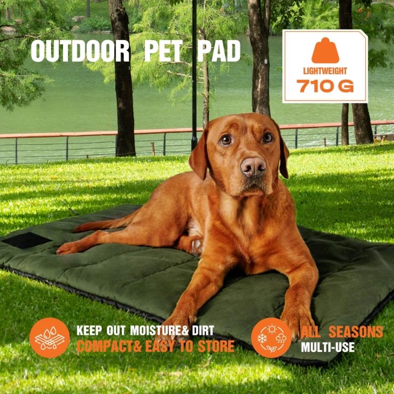 Padded Dog Resting Pad with Textured Nonslip Base, Wipe-Clean Fabric and Carry Handle for Indoor Use, Outdoor Camping and Vehicle Travel