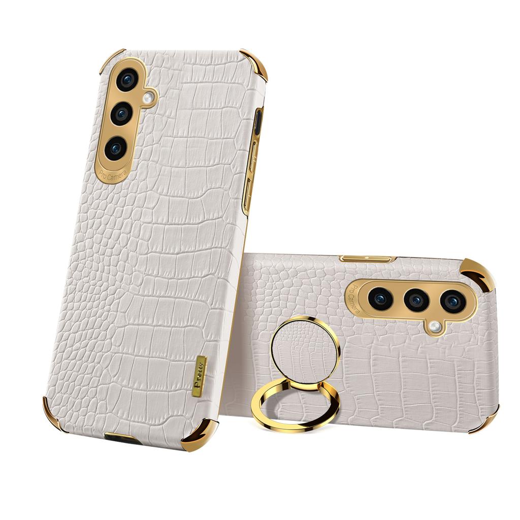 For Samsung Galaxy S24+ Cell Phone Case Crocodile Texture Leather+TPU Back Cover with Ring Kickstand
