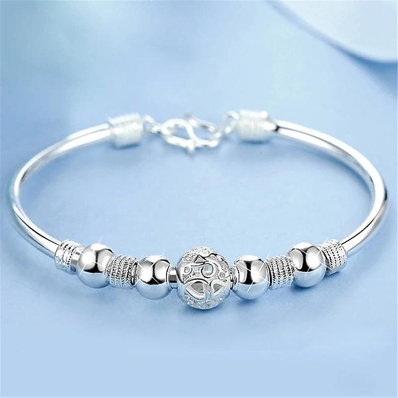 925 Sterling Silver Lucky Beads Charm Cuff Bracelets&Bangle for Women Elegant Adjustable Chain Wedding Jewelry Sl096