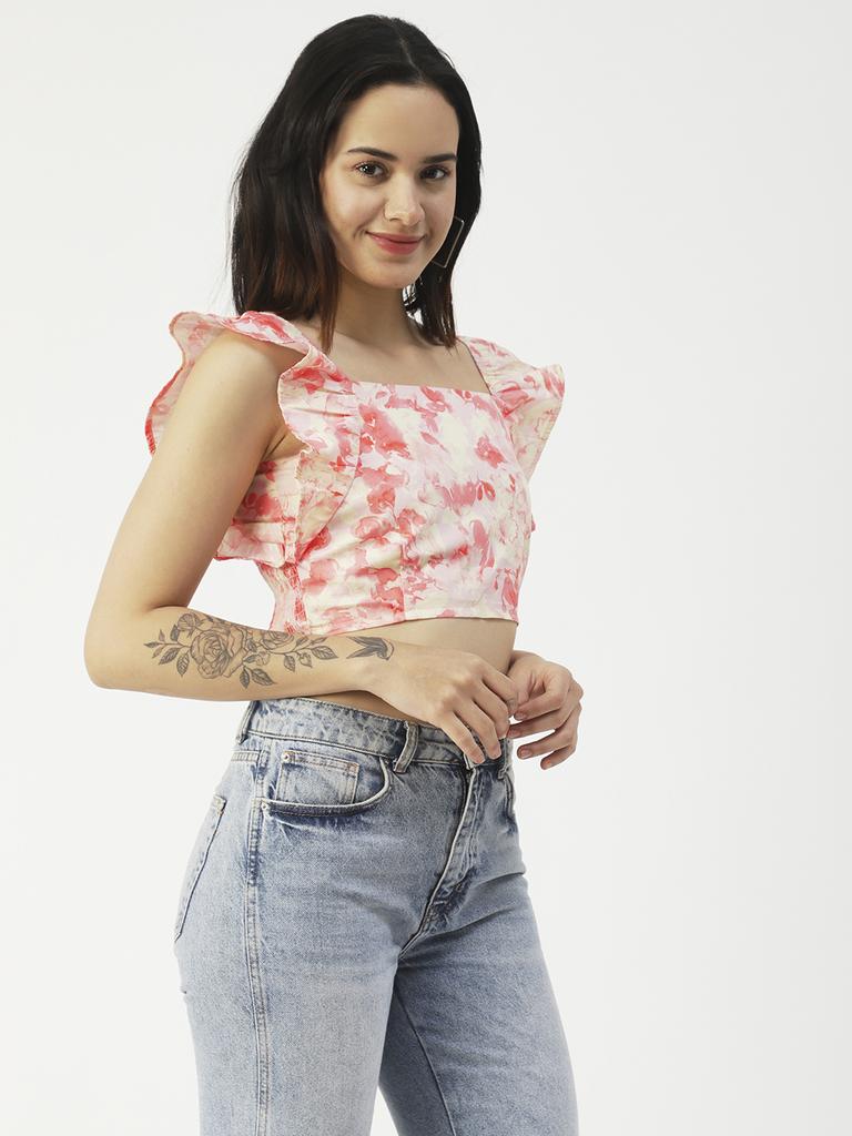 Moomaya Женский укороченный топ, квадратный вырез, рукава-крылышки, короткий хлопковый топ