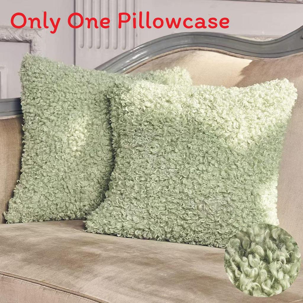 Style Faux Shearling Pillow Cover With Solid Color For Living Room Decor