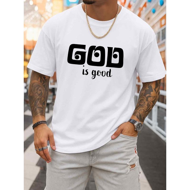 Европейский размер God Is Good Графическая футболка Мужские футболки Белый 2026 Смешная Идеально для летних активностей на свежем воздухе и повседневной носки Обычный крой