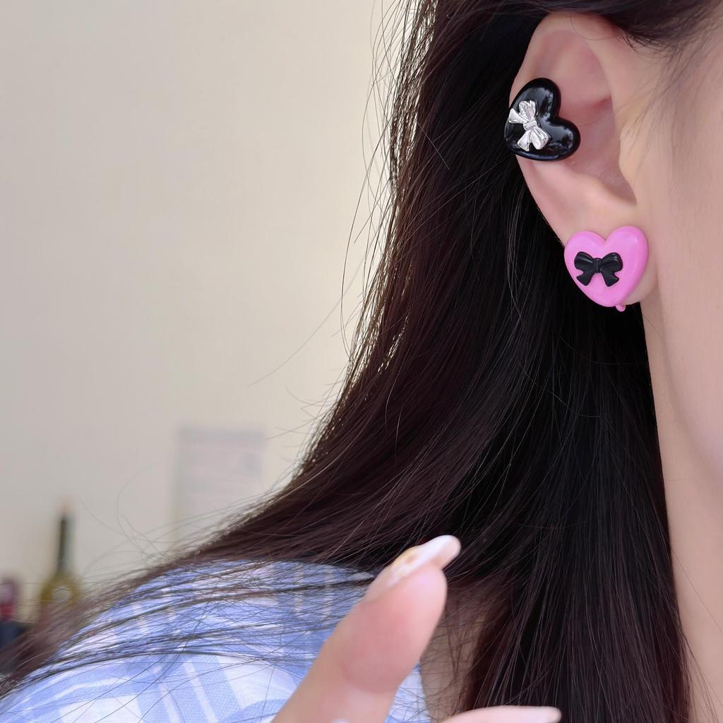Черно-розовые серьги-бантики в стиле хип-хоп с дизайном в виде сердца и противомоскитной спирали