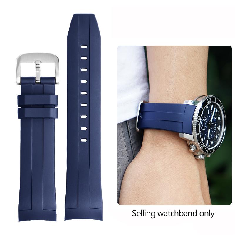 Черный силиконовый спортивный ремешок для часов Tissot 1853 Starfish Diving T120, 22 мм, изогнутый конец