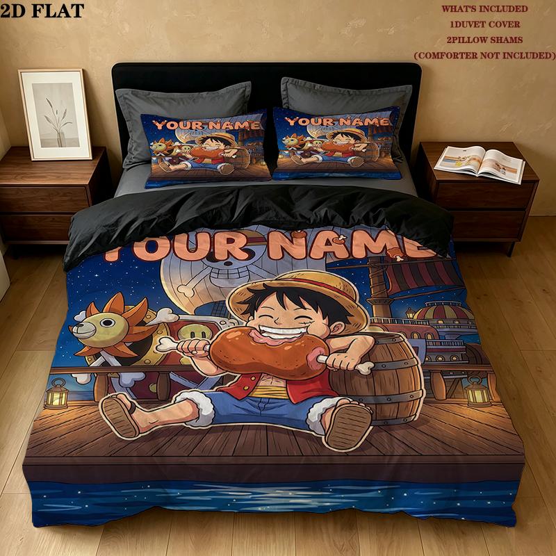 Custom Name,One Piece Pattern Bedding Home Decoration Birthday Gift ( 1 duvet cover + 2 pillowcase, without core),fan merchandise.