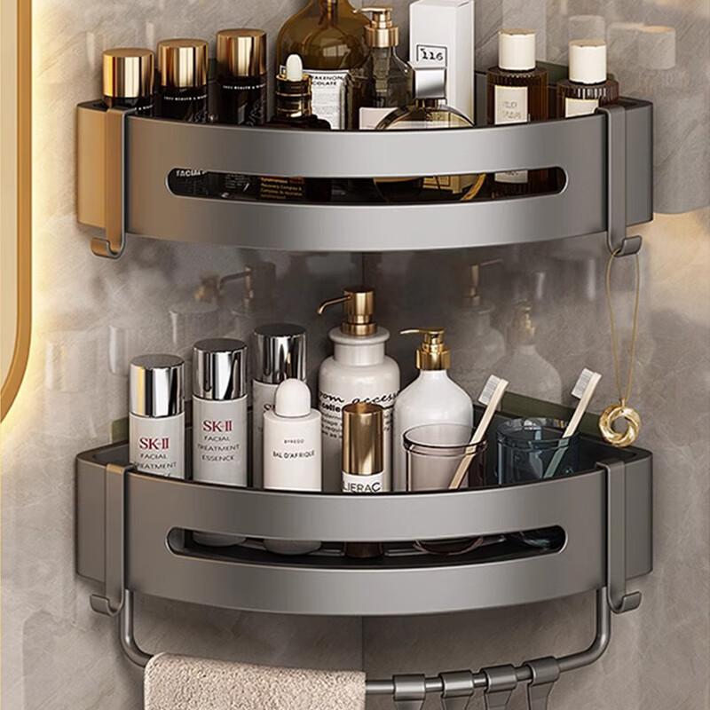 Baihan Bathroom Storage Rack, Triangle Shelf without Drilling, Wall-Mounted Hooks for Toilet And Washroom, Corner Shelf
