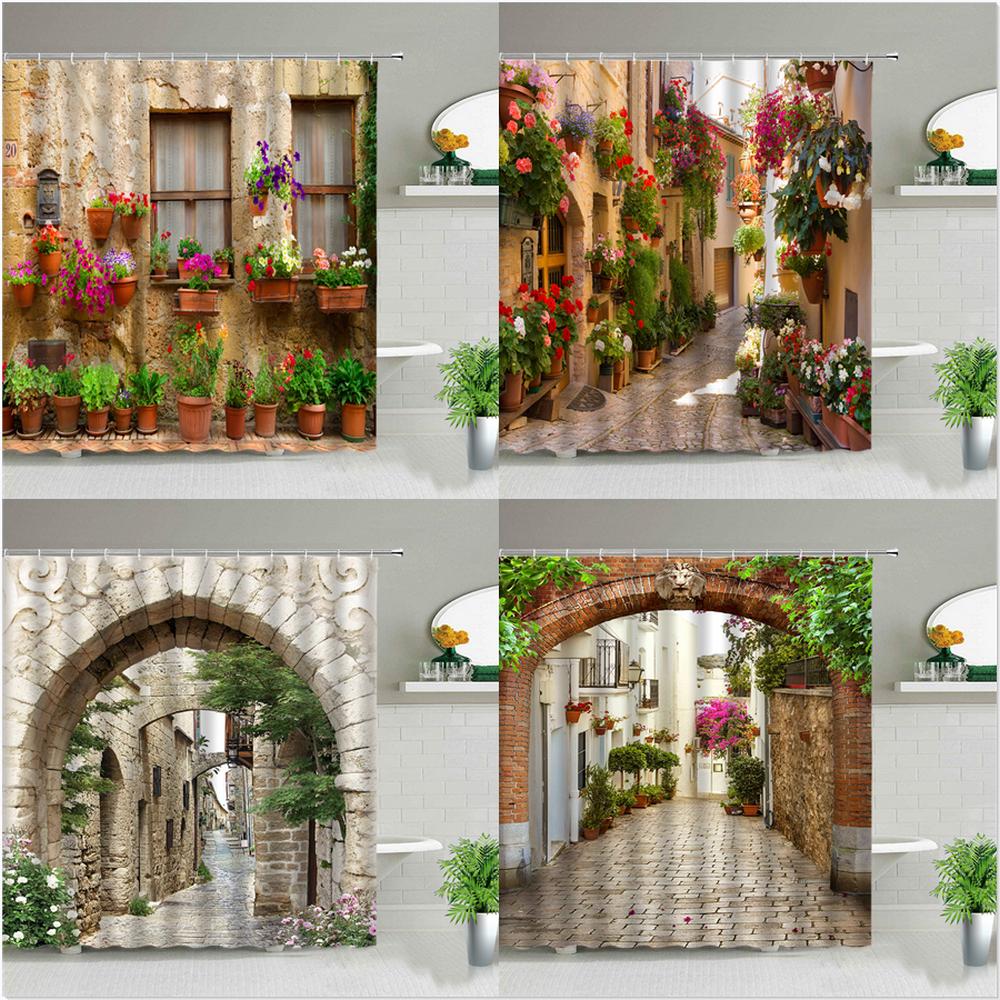 3D Европейская сельская городская улица пейзажная печать занавеска для душа для ванной комнаты водонепроницаемая полиэстеровая занавеска для домашнего декора с крючками