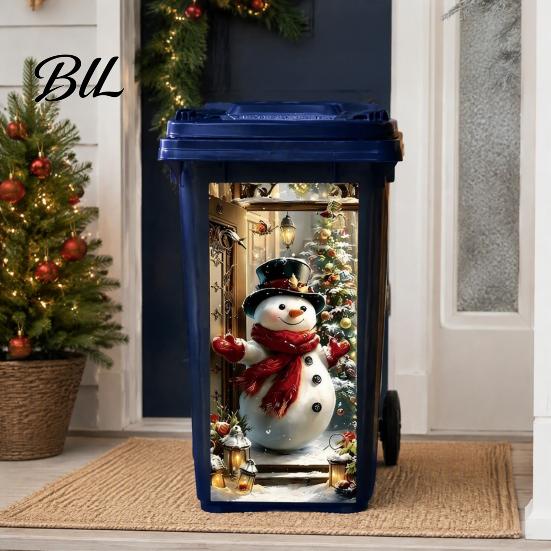 Decorative Iron Cabinet Stickers for Holidays Christmas Trash Can Stickers, 3D Illusion Cute Animal Peel & Stick Reusable Outdoor Festive Atmosphere