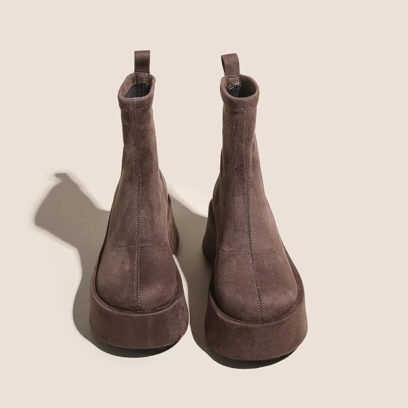 2024 New Women's Boots Luxury Suede Casual Ankle Boots Fashion Wedges Platform Boots for Women Comfort Elastic Boot Botas Mujer