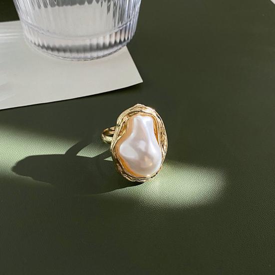 Elegant Women Irregular Faux Pearl Open Ring Exquisite Alloy Jewelry Fashion Finger Ring Banquet Party Accessories Jewelry Gift