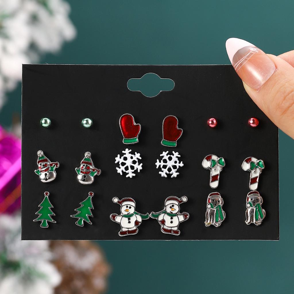 Christmas Stud Earrings Combination New Cartoon Holiday Alloy Dripping Elk Old Man Bell Earrings Set