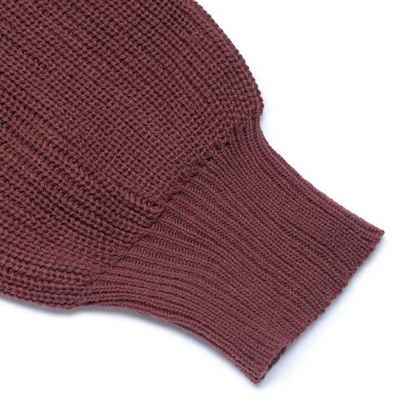 2026 Autumn/Winter V-neck Puff Sleeve Knit Sweater Dress - Women's Casual Solid Color Style