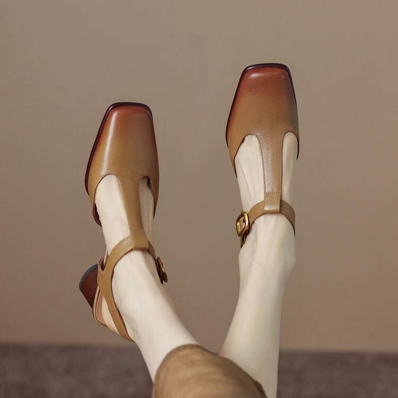 Летняя женская обувь, женские сандалии на массивном каблуке с квадратным носком, женские туфли Мэри Джейн из овчины, лаконичные женские туфли на высоком каблуке