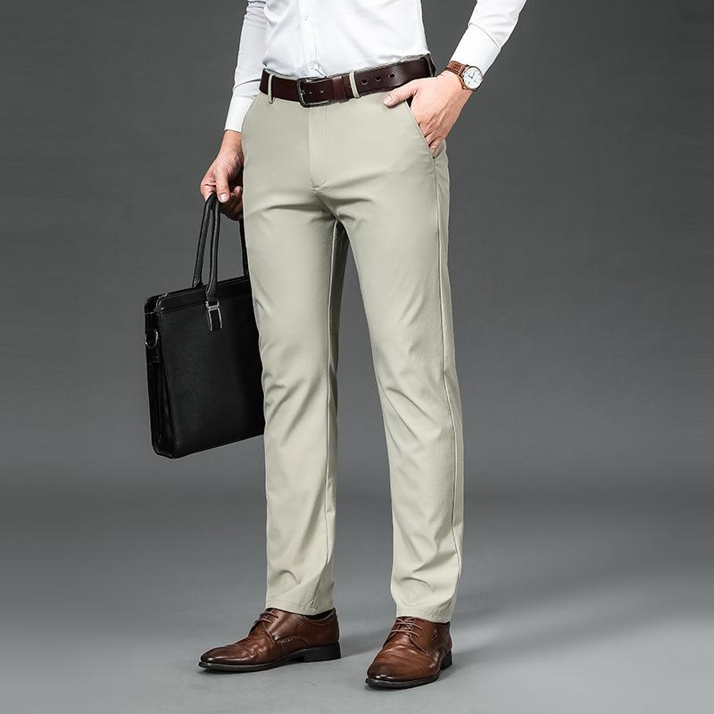 Spring And Autumn New High End Plush Suit Pants For Men Straight Tube Slim Fit Elastic Thin Casual Pants Autumn And Winter Men'S Pants