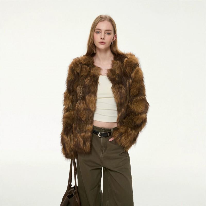 Fox Fur Coat Retro Modern Hand-Dyed Irregular Two-Tone Womens Winter Outerwear