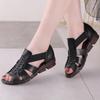2025 Summer Shoes Women's Sandals Woman Open Toe Wedge Sandals Genuine Leather Outdoor Shoes Office Ladies Low Heeled Shoes
