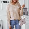 JPNTKY Женская мода Повседневный Осень Зима Длинный рукав О-образный вырез Свободные свитера