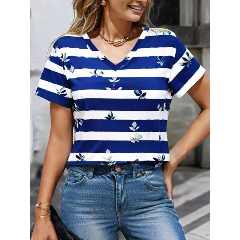 Женские футболки 3D Геометрические цветные блоки Графика Модные футболки с коротким рукавом V-образным вырезом Обычные топы Повседневные футболки с принтами Летние повседневные топы