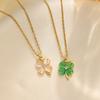 Титановая сталь, легкое роскошное ожерелье с четырьмя листьями и кошачьим глазом, женское новое ожерелье с цепочкой на ключицу, роскошное женское ожерелье